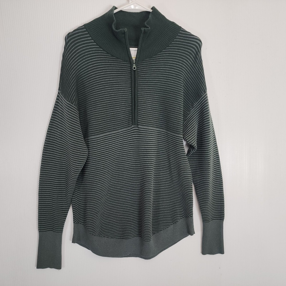 OFFLINE by AERIE Sweatshirt Womens Small Green 1/4 Zip High Neck Ribbed Sweater